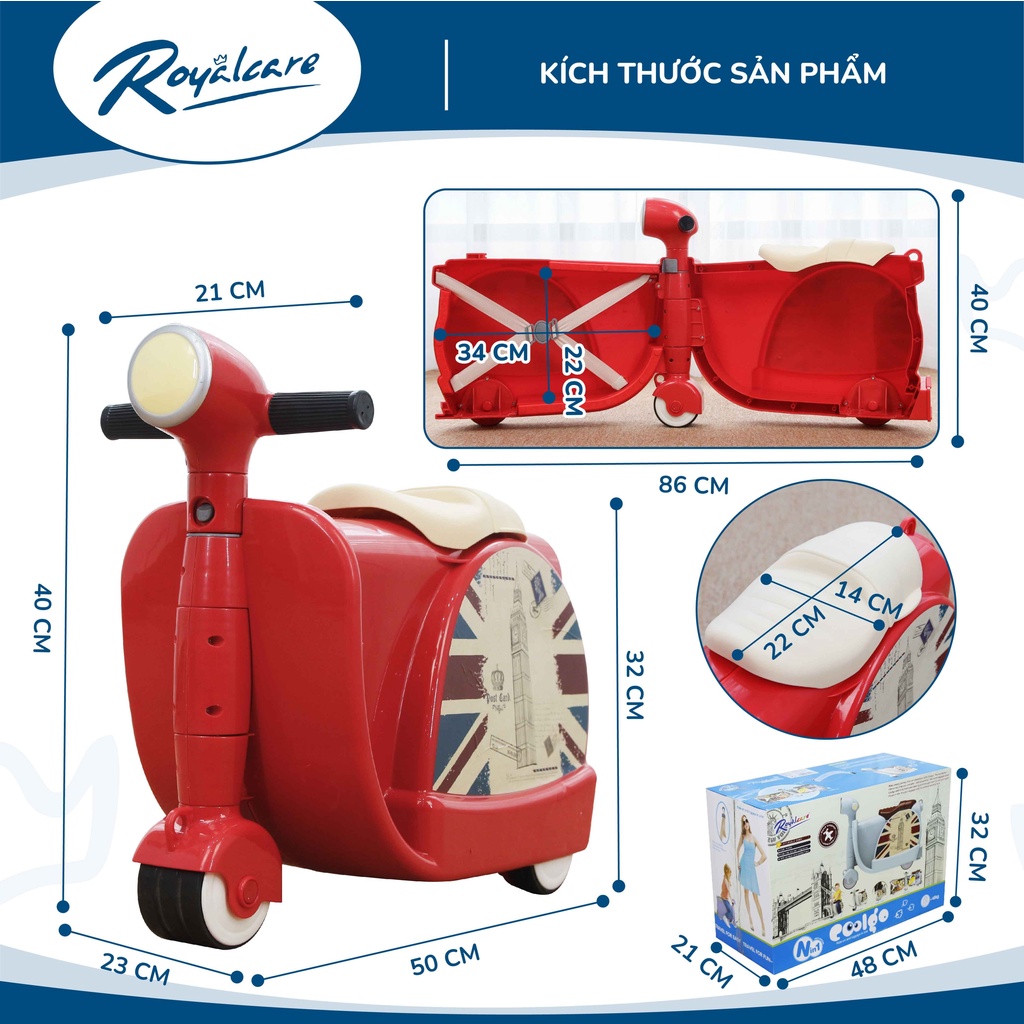 Vali kiêm xe đẩy chòi chân hình Vespa cho bé Royalcare 822217