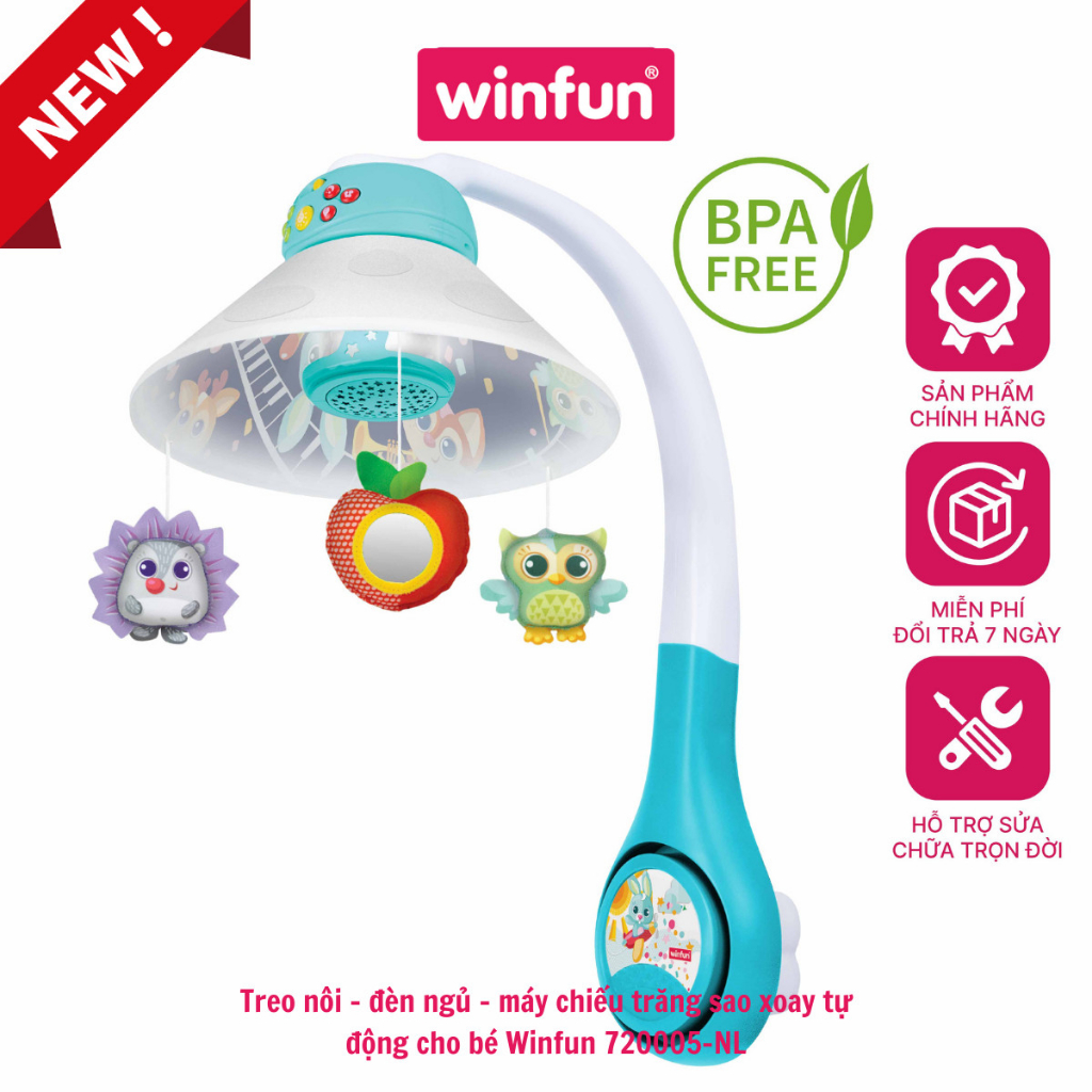 Đèn ngủ treo nôi chiếu trăng sao xoay tự động máy tạo tiếng ồn trắng giúp ru bé ngủ Winfun 720005-NL