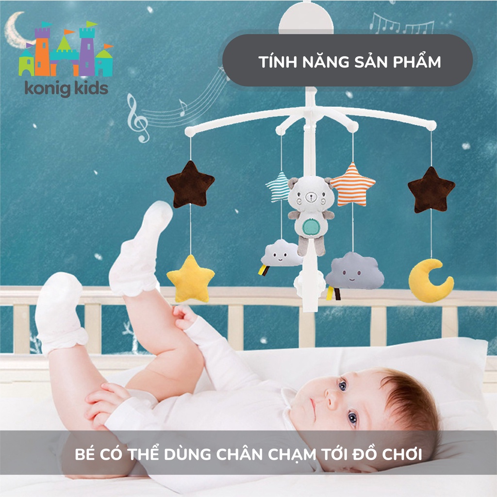 Đồ chơi treo nôi cũi phát nhạc, xoay 360 độ Konig Kids 1021-KK-63605A, nhạc ru ngủ cho con yêu ngon giấc
