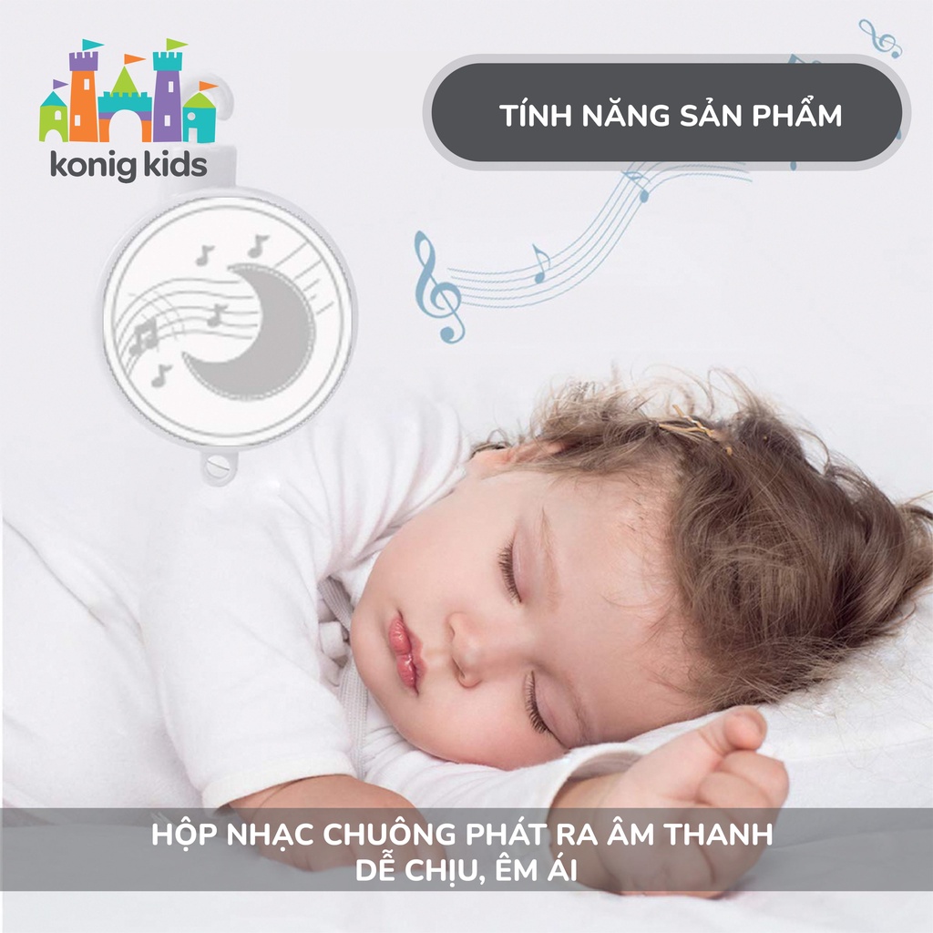 Đồ chơi treo nôi cũi phát nhạc, xoay 360 độ Konig Kids 1021-KK-63605A, nhạc ru ngủ cho con yêu ngon giấc