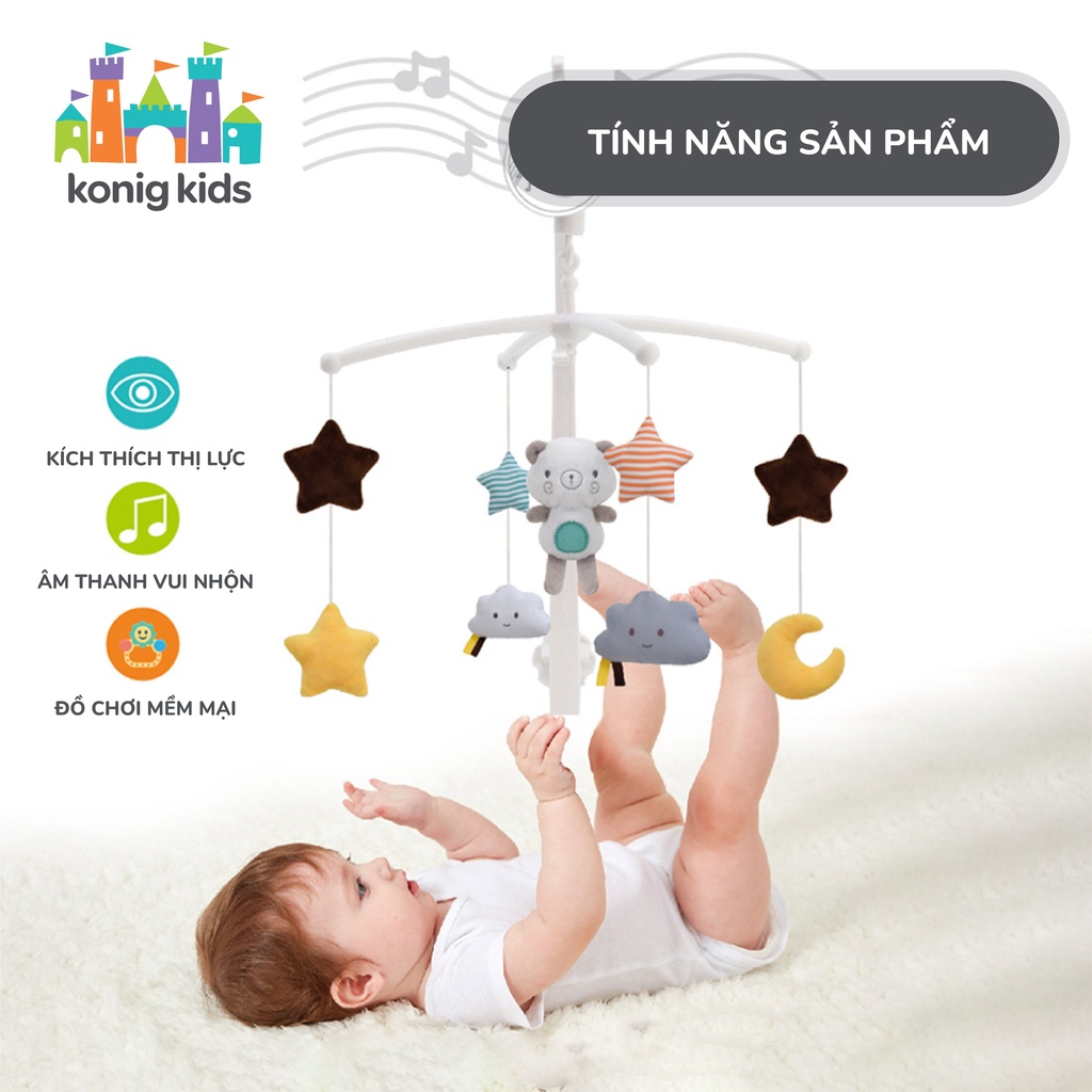 Đồ chơi treo nôi cũi phát nhạc, xoay 360 độ Konig Kids 1021-KK-63605A, nhạc ru ngủ cho con yêu ngon giấc