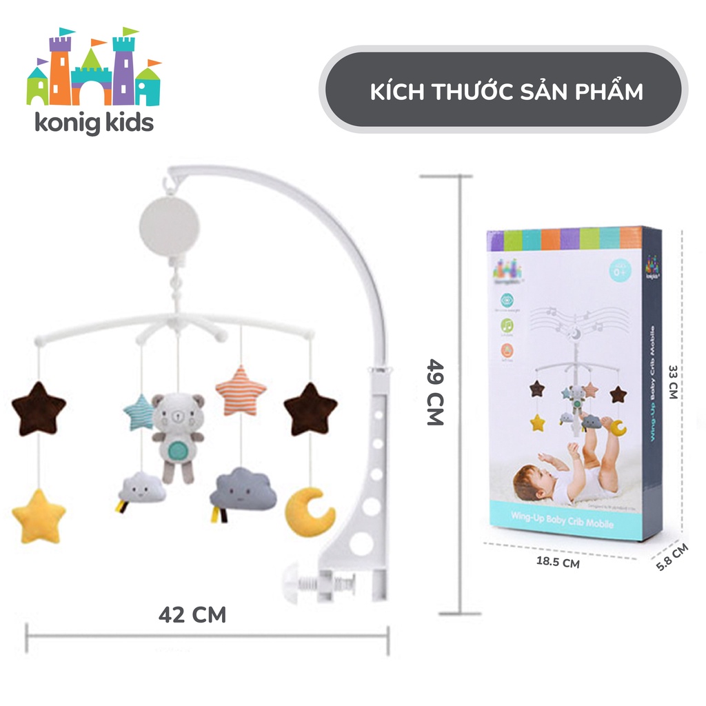Đồ chơi treo nôi cũi phát nhạc, xoay 360 độ Konig Kids 1021-KK-63605A, nhạc ru ngủ cho con yêu ngon giấc