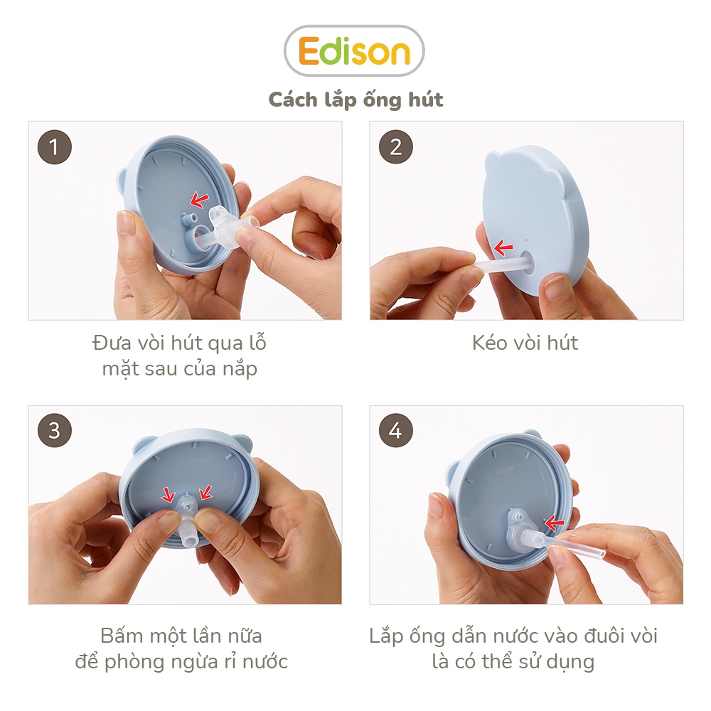 Cốc tập uống 3 giai đoạn Edison Hàn Quốc có ống hút chống rò rỉ và tay cầm cho bé từ 6 tháng 3550
