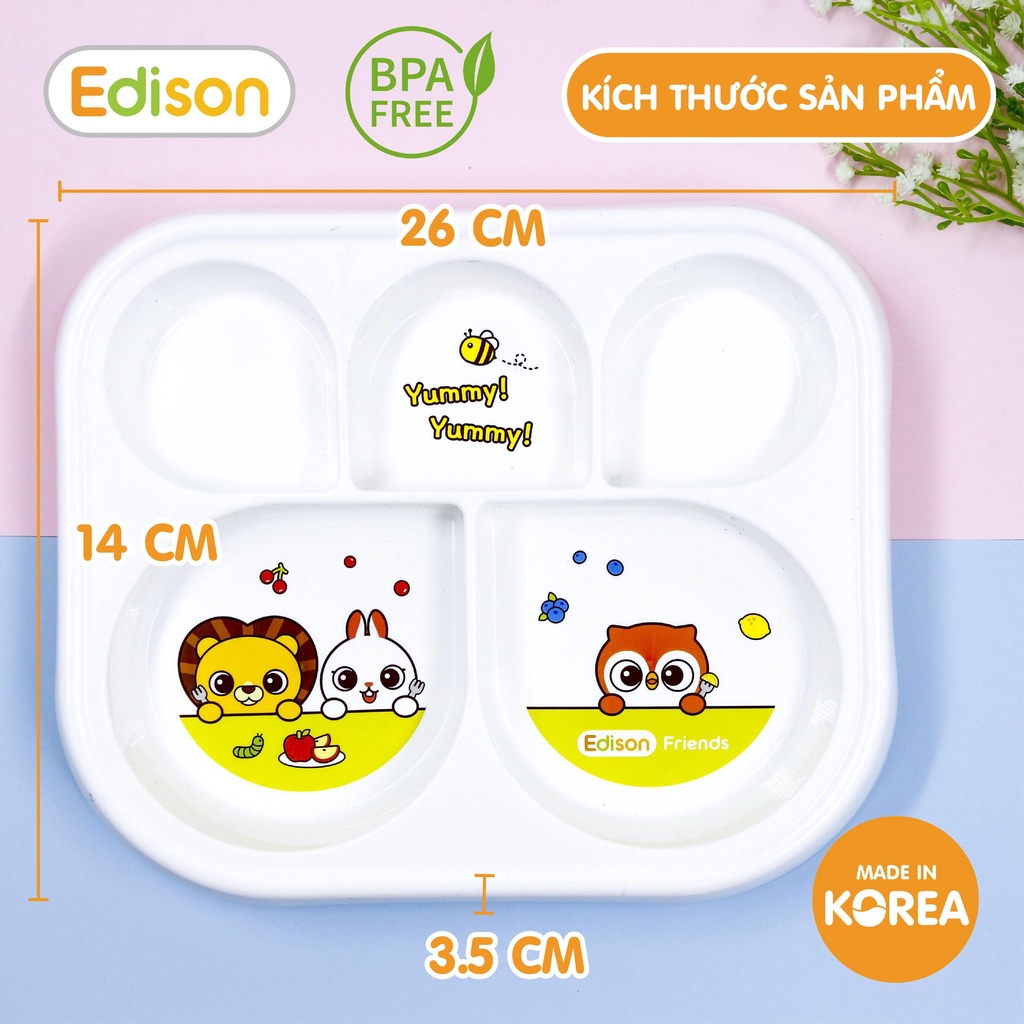 Khay ăn dặm cao cấp có đế silicone chống trượt cho bé Edison Hàn Quốc  6865
