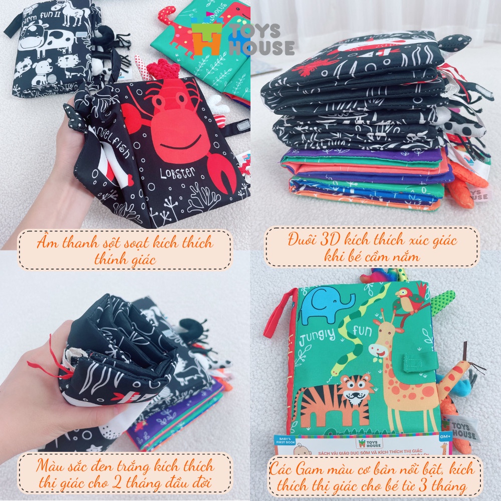 Sách vải cho trẻ sơ sinh - đồ chơi giáo dục sớm Toyshouse nhiều chủ đề giúp phát triển đa giác quan cho bé từ sơ sinh