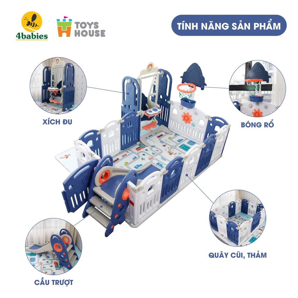 Nhà banh gập gọn - đồ chơi vận động trong quây bóng cho bé cầu trượt/ tuột kèm xích đu Toyshouse tiêu chuẩn Châu âu