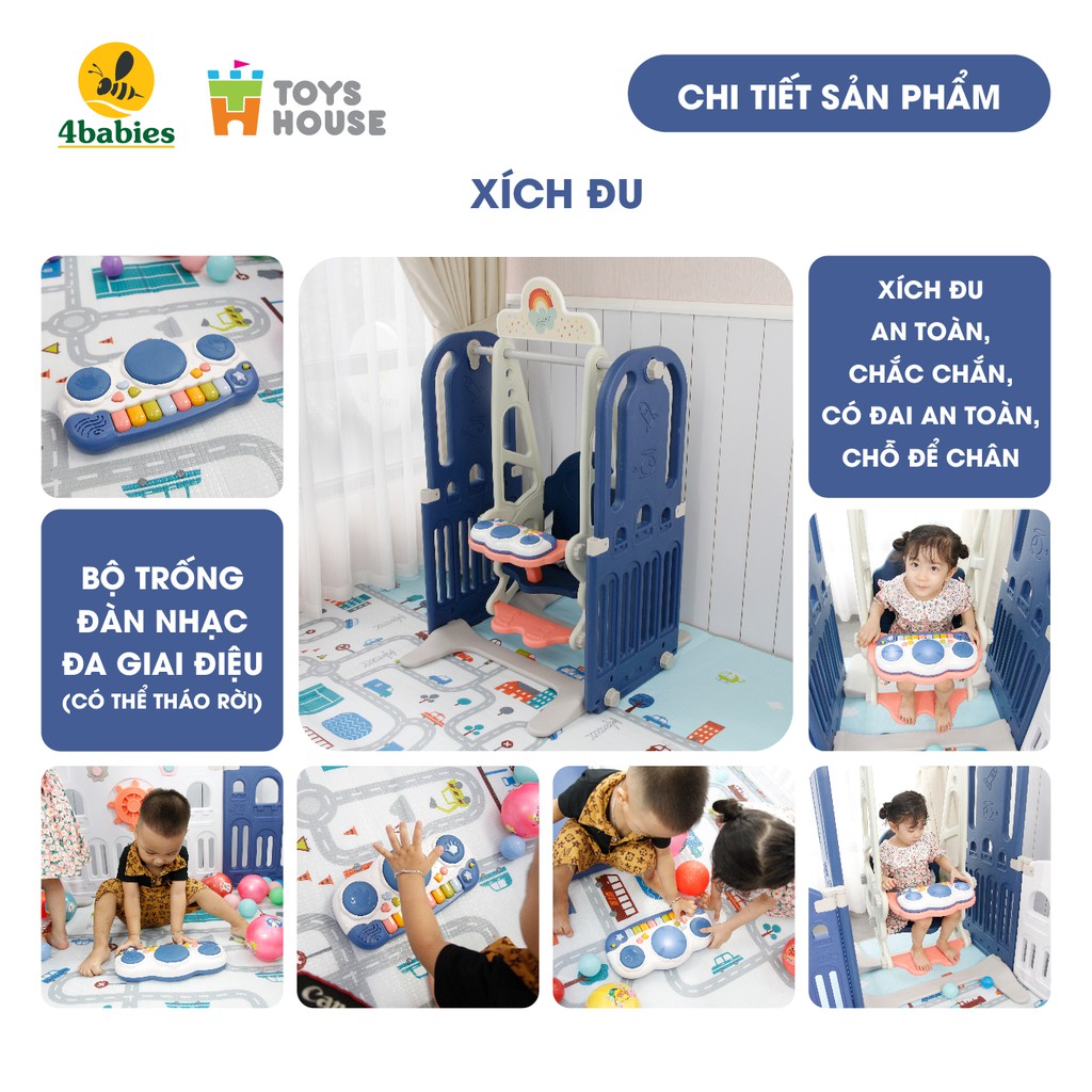 Nhà banh gập gọn - đồ chơi vận động trong quây bóng cho bé cầu trượt/ tuột kèm xích đu Toyshouse tiêu chuẩn Châu âu