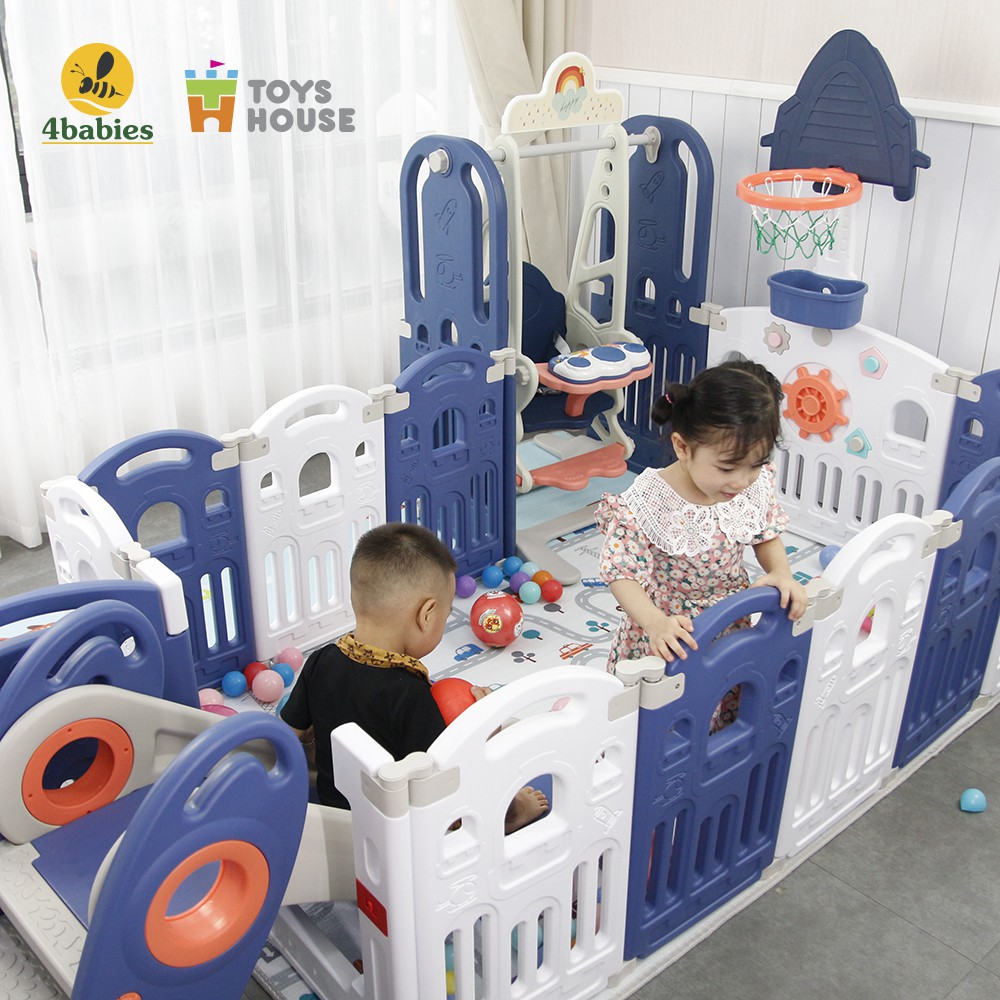 Nhà banh gập gọn - đồ chơi vận động trong quây bóng cho bé cầu trượt/ tuột kèm xích đu Toyshouse tiêu chuẩn Châu âu