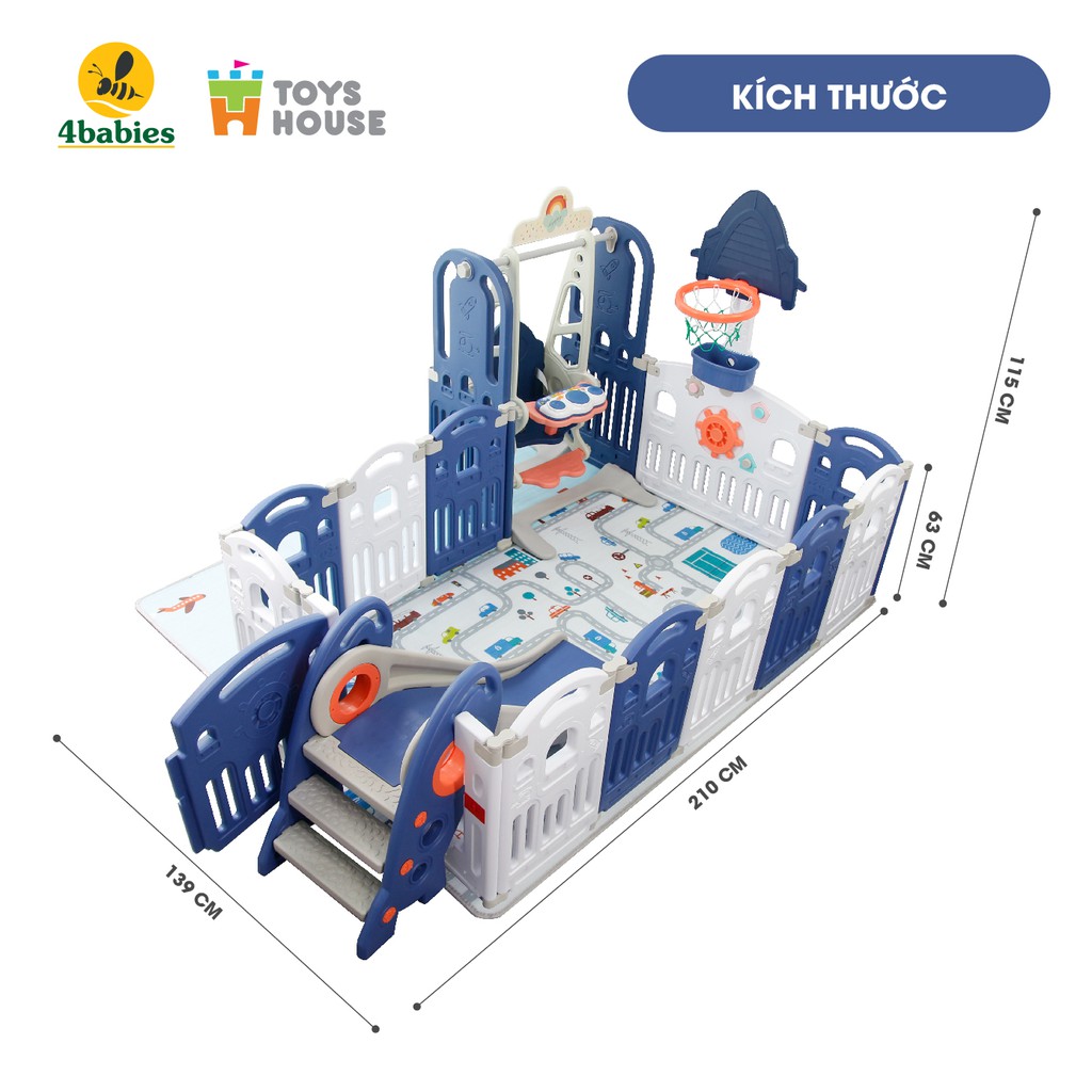 Nhà banh gập gọn - đồ chơi vận động trong quây bóng cho bé cầu trượt/ tuột kèm xích đu Toyshouse tiêu chuẩn Châu âu