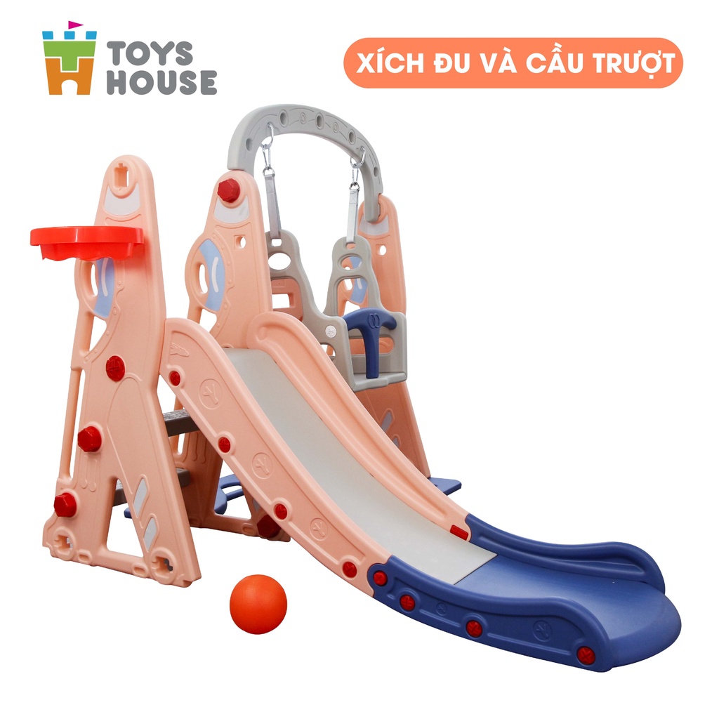 Cầu trượt có xích đu kèm khung bóng rổ, đồ chơi vận động cho bé Toyshouse WM19074, hàng chính hãng cao cấp