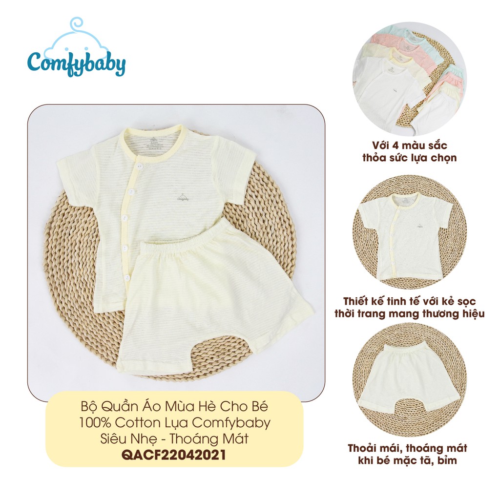 Bộ quần áo cộc tay cho bé 100% cotton lụa - siêu nhẹ - thoáng mát Comfybaby QACF22042021 size 3-12 tháng