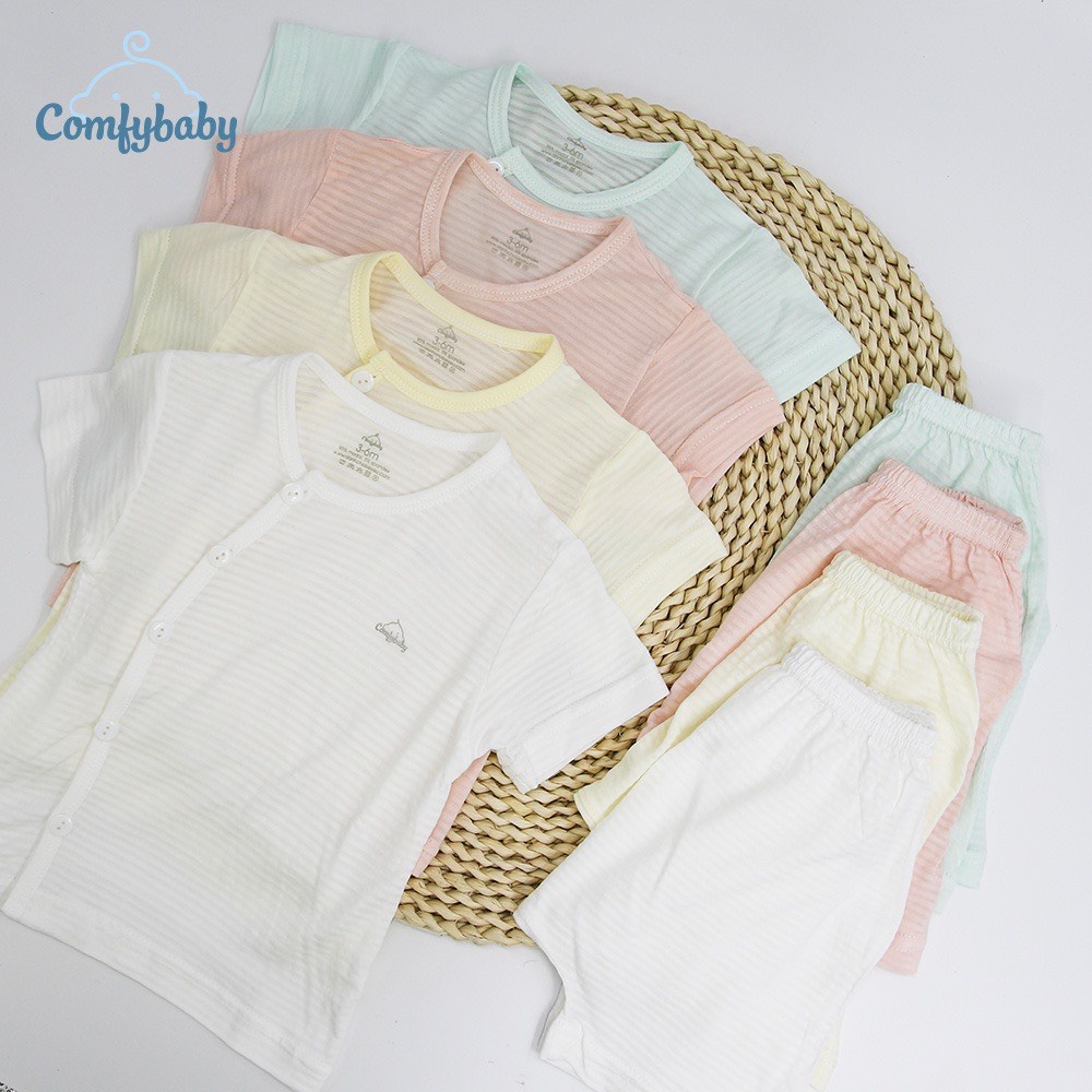Bộ quần áo cộc tay cho bé 100% cotton lụa - siêu nhẹ - thoáng mát Comfybaby QACF22042021 size 3-12 tháng