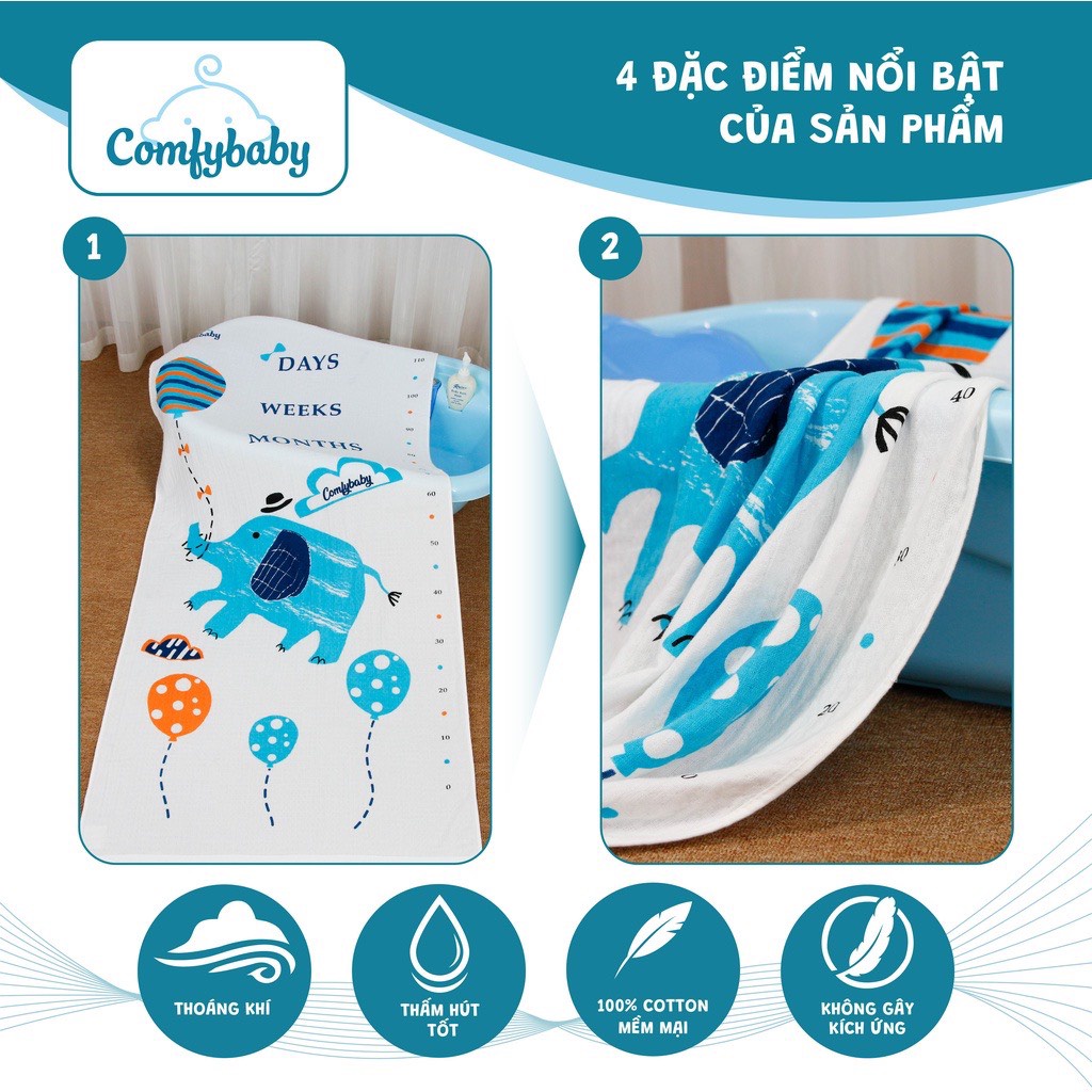 Khăn tắm cho bé và gia đình 100% Cotton cao cấp Comfybaby hàng xuất khẩu - đồ dùng phòng tắm, kỳ bé
