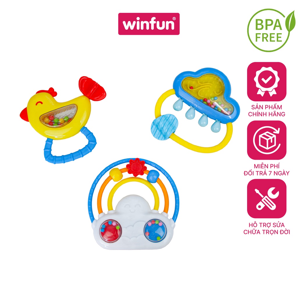 Đồ chơi set 3 món xúc xắc cầm tay kiêm gặm nướu cho bé Winfun