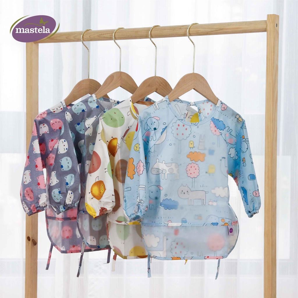 Áo yếm ăn dặm dài tay cho bé từ 6 tháng đến 3 tuổi - Cotton chống thấm nước cho bé tập ăn, tập vẽ Mastela