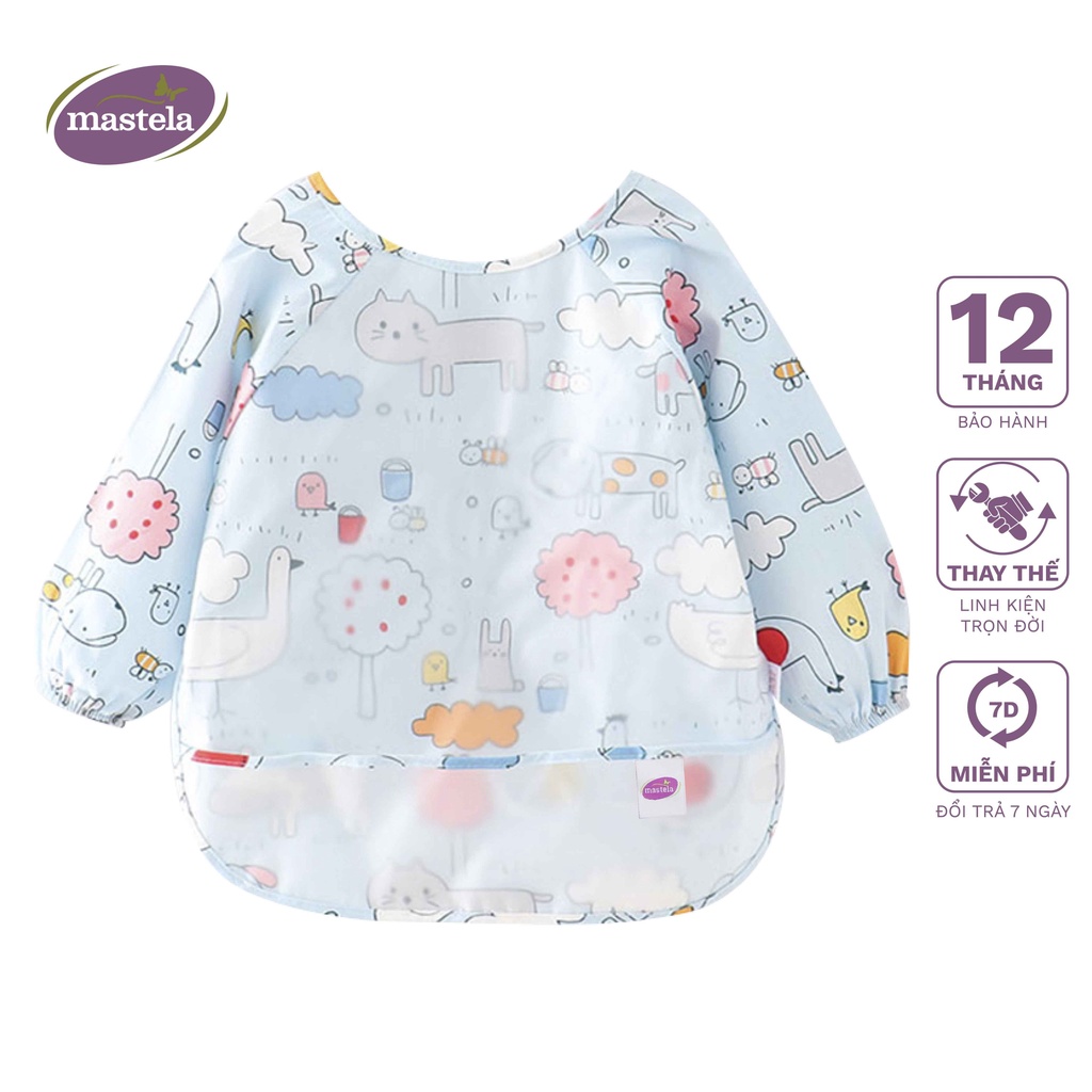 Áo yếm ăn dặm dài tay cho bé từ 6 tháng đến 3 tuổi - Cotton chống thấm nước cho bé tập ăn, tập vẽ Mastela