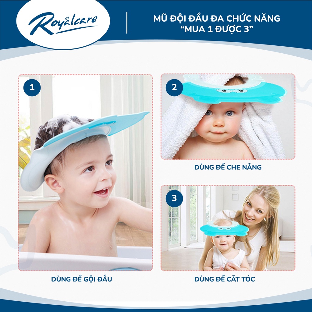 Mũ gội đầu hỗ trợ tắm gội cho trẻ em hình hà mã Royalcare 702 - chặn nước vào mặt bé