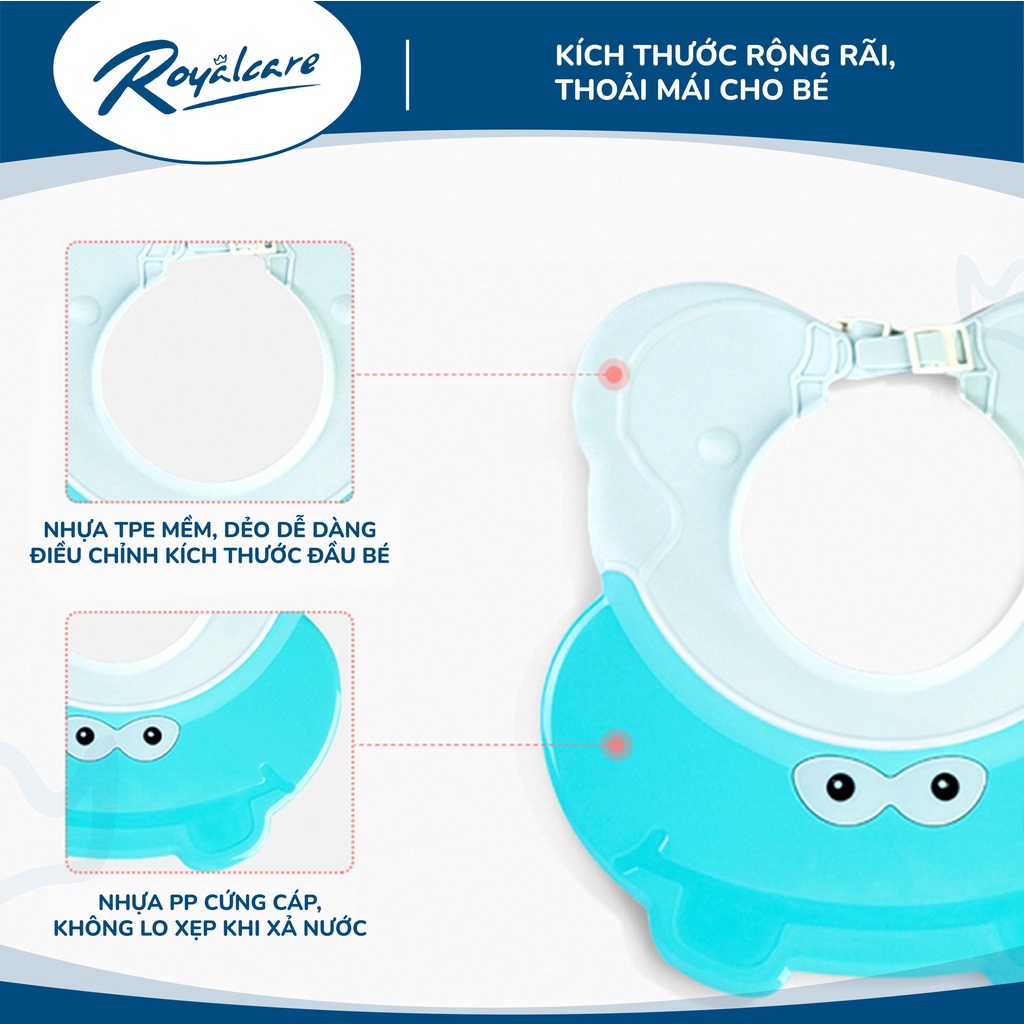 Mũ gội đầu hỗ trợ tắm gội cho trẻ em hình hà mã Royalcare 702 - chặn nước vào mặt bé