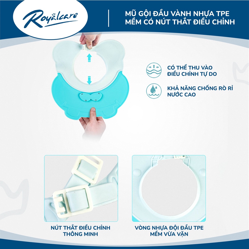 Mũ gội đầu hỗ trợ tắm gội cho trẻ em hình hà mã Royalcare 702 - chặn nước vào mặt bé
