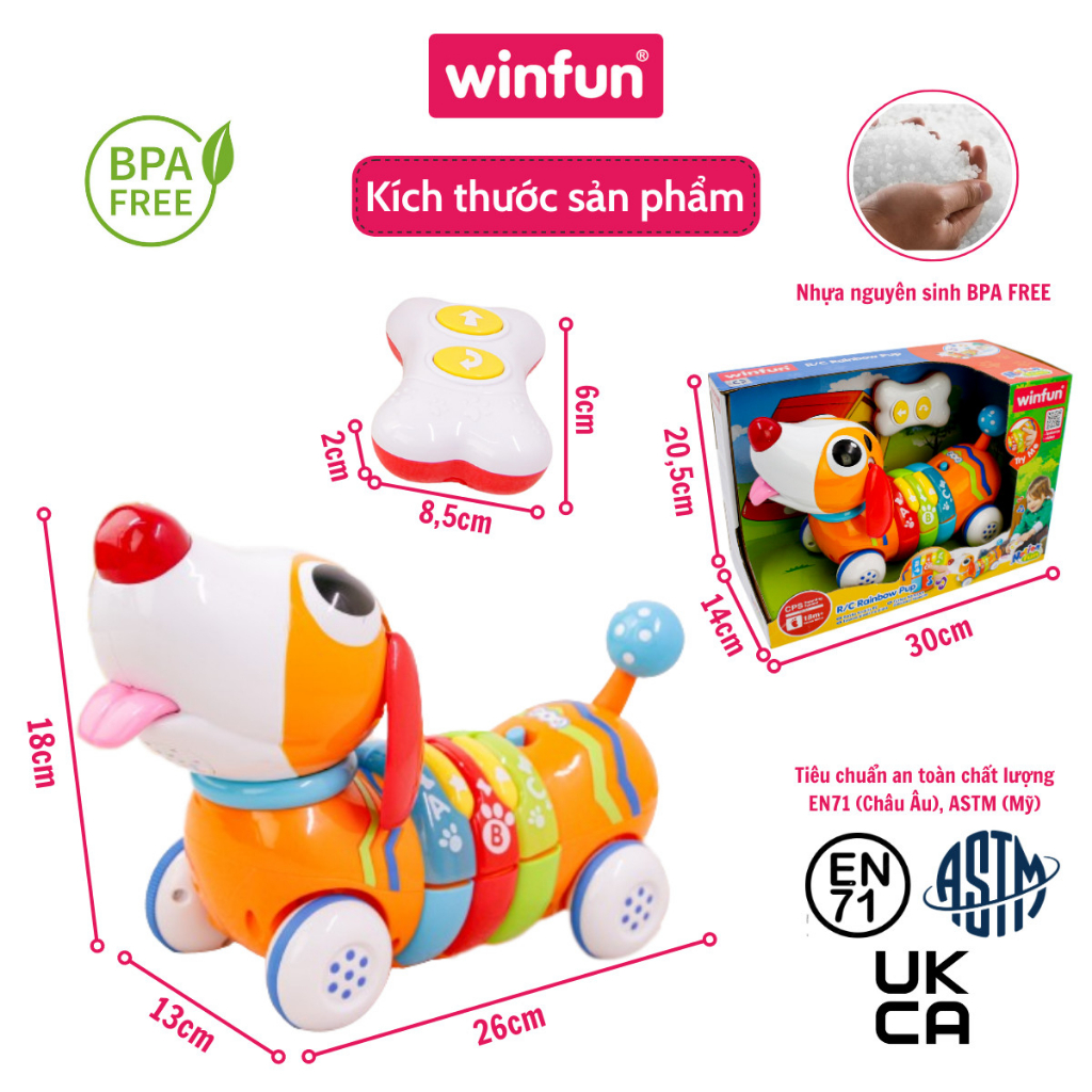 Đồ chơi thông minh điều khiển từ xa Winfun 1142 cho bé hình cún con cầu vồng có phát nhạc