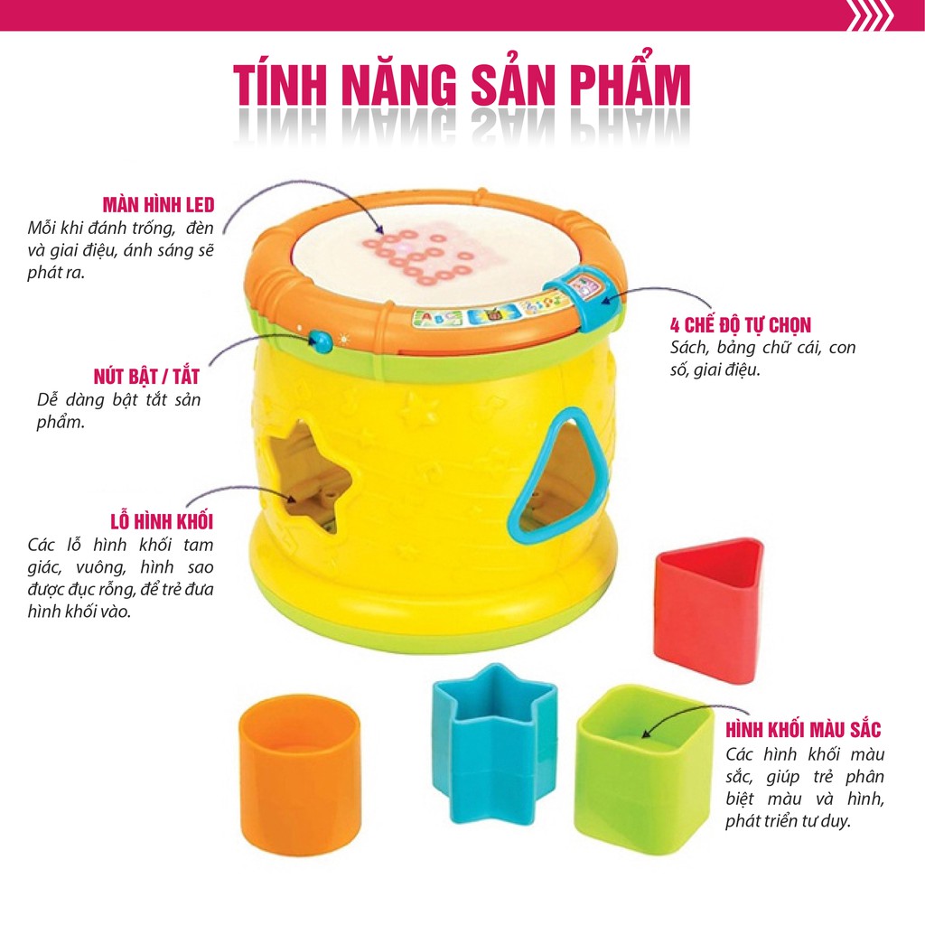 Trống đồ chơi thả hình khối Winfun 0713, phát triển giác quan cho bé tập làm quen với chữ cái và số đếm tiếng anh