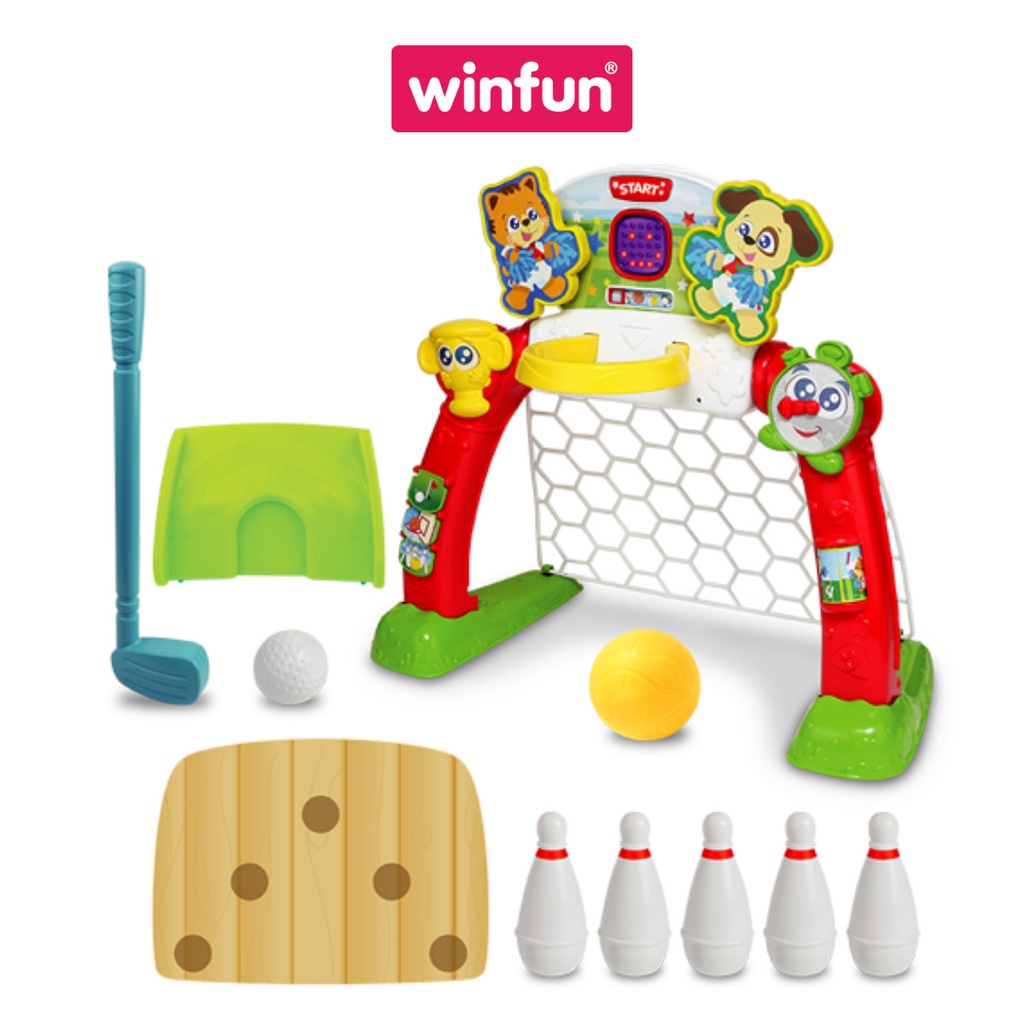 Bồ Đồ Chơi khung thành đá bóng kiêm bóng rổ vui nhộn 4 trong 1 có đèn nhạc Winfun cho bé từ 2 tới 6 tuổi