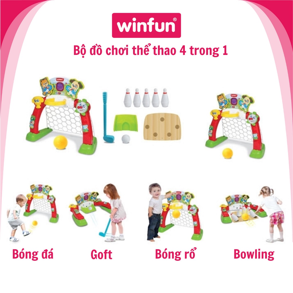 Bồ Đồ Chơi khung thành đá bóng kiêm bóng rổ vui nhộn 4 trong 1 có đèn nhạc Winfun cho bé từ 2 tới 6 tuổi