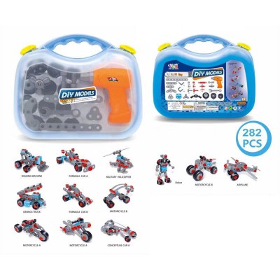 Đồ chơi mô hình lắp ghép 282 chi tiết - 12 phương tiện giao thông phát triển kỹ năng cho bé DIY MODEL Toyshouse TLH-17