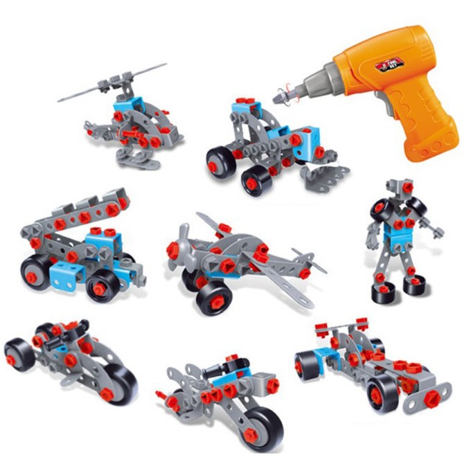 Đồ chơi mô hình lắp ghép 282 chi tiết - 12 phương tiện giao thông phát triển kỹ năng cho bé DIY MODEL Toyshouse TLH-17