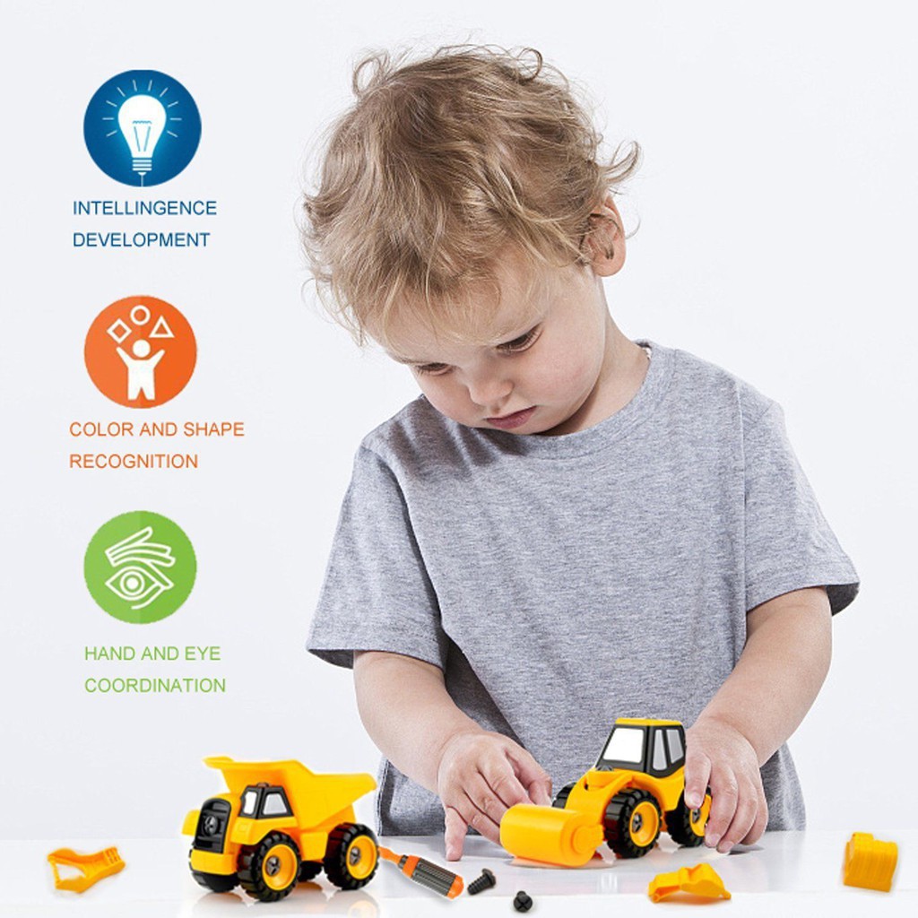 Đồ chơi giáo dục phát triển kỹ năng Stem - lắp ghép mô hình xe xây dựng DIY set 4 xe Toyshouse 831 cho bé 3 tuổi trở lên