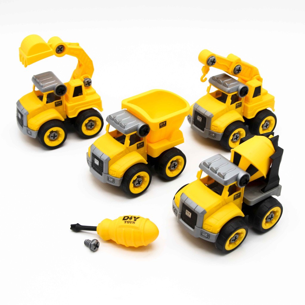 Đồ chơi giáo dục phát triển kỹ năng Stem - lắp ghép mô hình xe xây dựng DIY set 4 xe Toyshouse 831 cho bé 3 tuổi trở lên