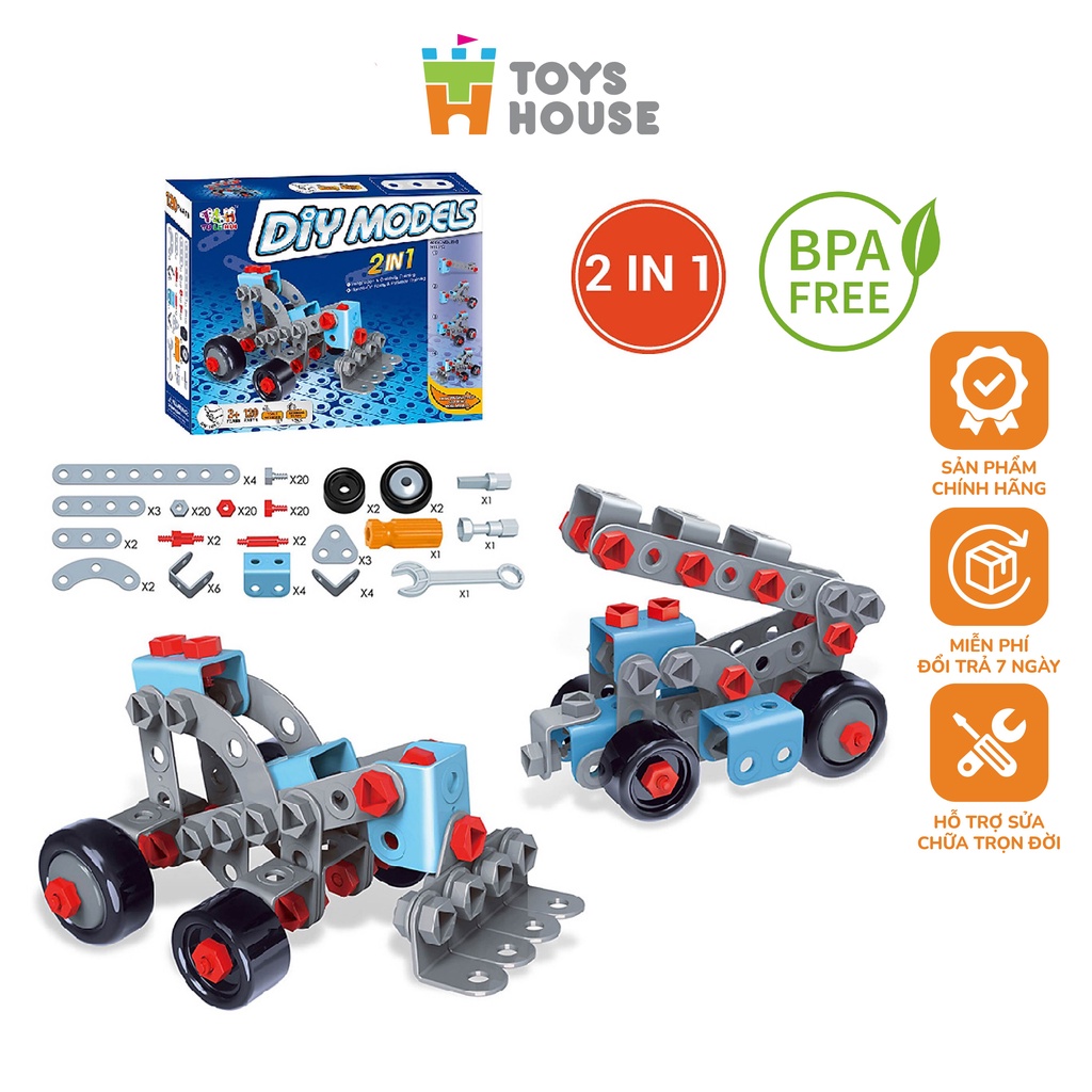 Đồ chơi phát triển kỹ năng DIY - Bộ lắp ghép mô hình xe mô tô 3 bánh 114 chi tiết Toyshouse TLH