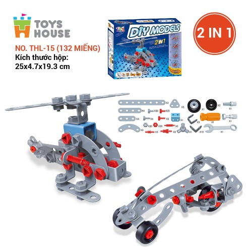 Đồ chơi phát triển kỹ năng DIY - Bộ lắp ghép mô hình xe mô tô 3 bánh 114 chi tiết Toyshouse TLH