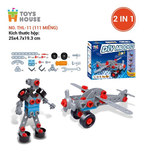 Đồ chơi phát triển kỹ năng DIY - Bộ lắp ghép mô hình xe mô tô 3 bánh 114 chi tiết Toyshouse TLH