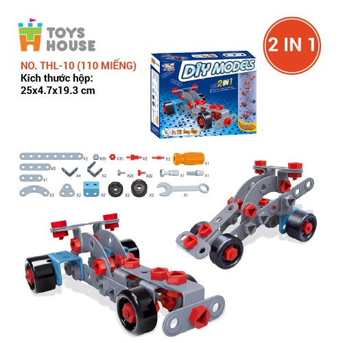 Đồ chơi phát triển kỹ năng DIY - Bộ lắp ghép mô hình xe mô tô 3 bánh 114 chi tiết Toyshouse TLH