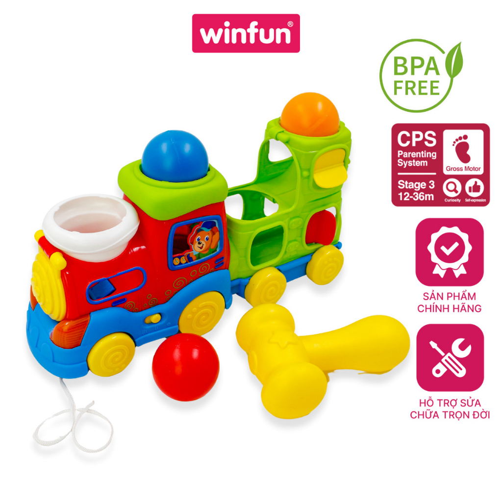 Đồ chơi vận động, luyện tay cho bé - Đầu tàu hỏa kéo dây và đập bóng Winfun 0780
