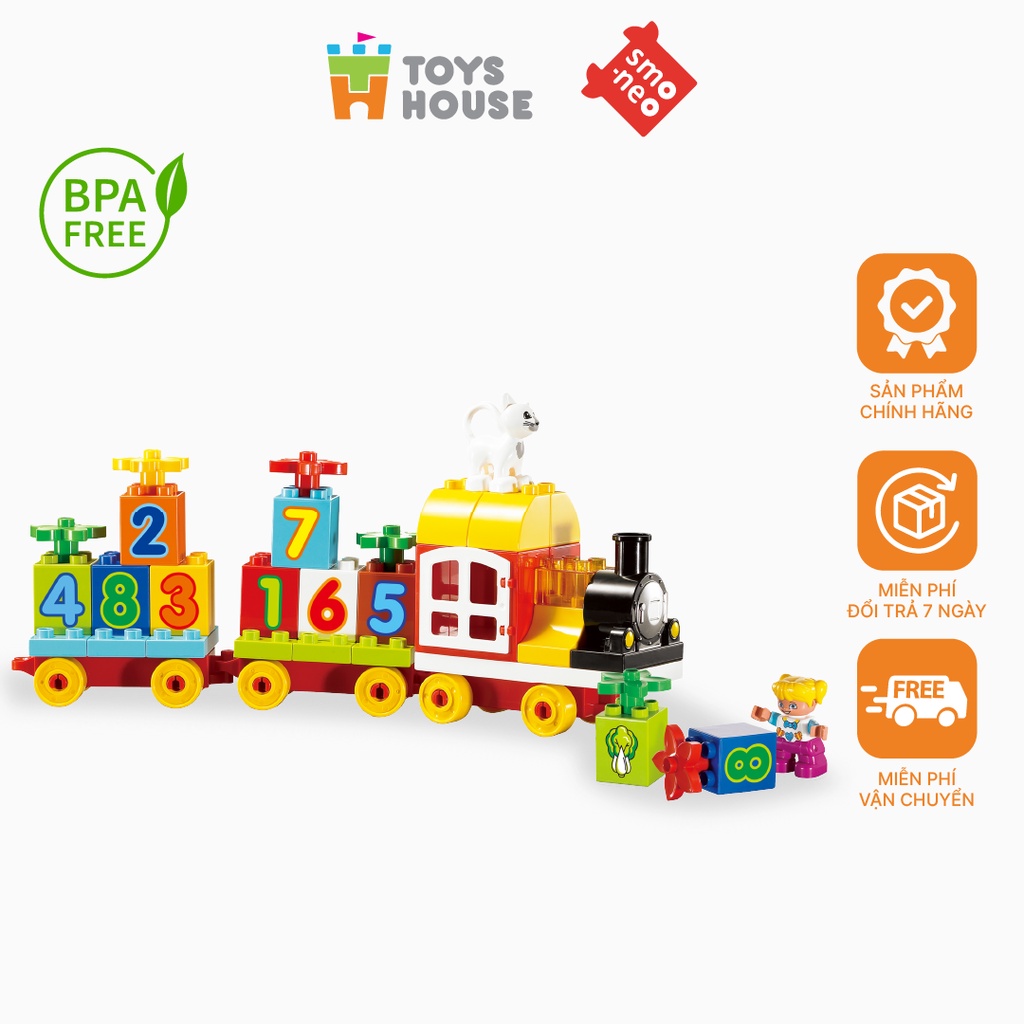 Bộ đồ chơi lắp ghép smoneo duplo xếp hình Tàu Hỏa Chữ Số 63 miếng Toyshouse 77003