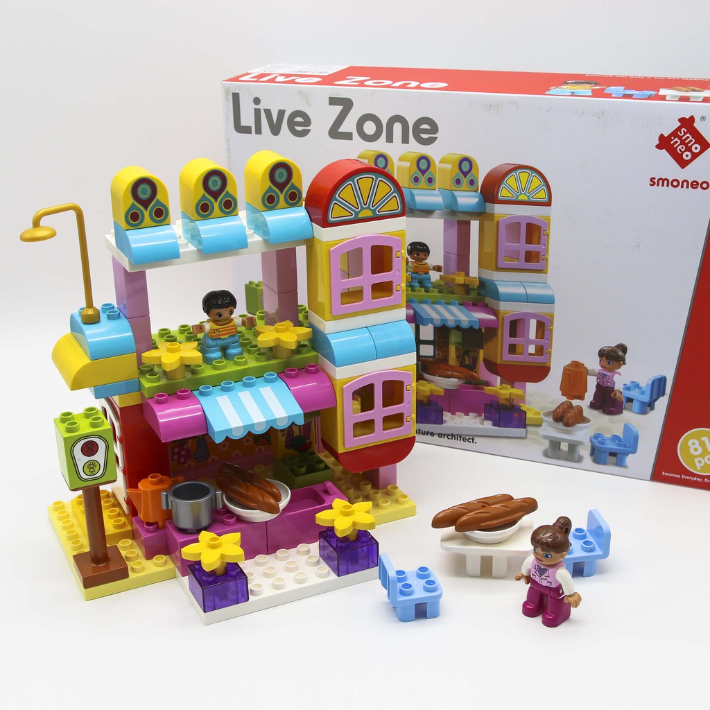Bộ đồ chơi lắp ghép, ghép hình smoneo duplo cho bé cho bé nhà hàng vui vẻ 81 chi tiết - Toyshouse - 55002