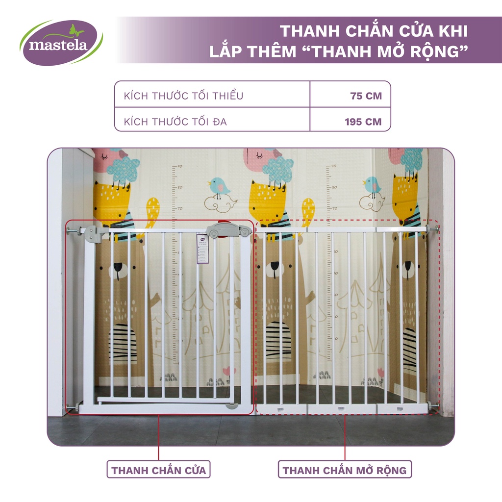 Cửa chắn cầu thang - chắn cửa không cần khoan tường, tùy chỉnh độ rộng,Mastela chính hãng D04 bảo vệ an toàn cho bé