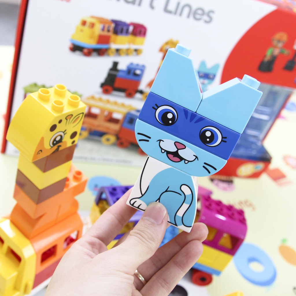 Bộ đồ chơi lắp ráp Smoneo Duplo tàu hỏa, động vật Toyshouse - 60 mảnh ghép 77007