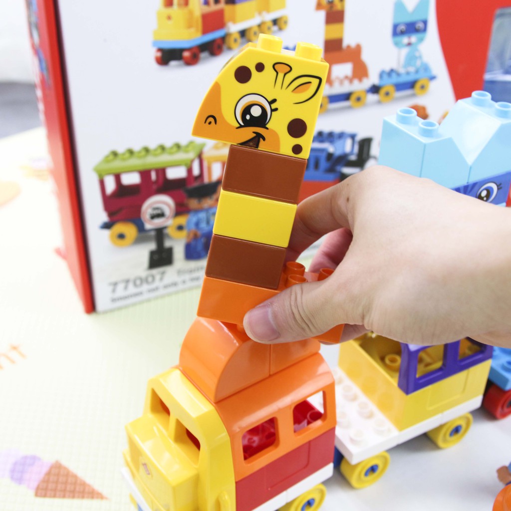Bộ đồ chơi lắp ráp Smoneo Duplo tàu hỏa, động vật Toyshouse - 60 mảnh ghép 77007