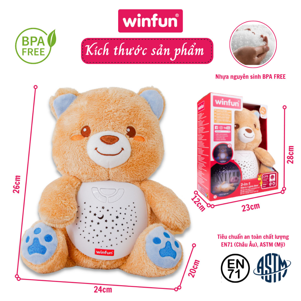 Gấu bông nhạc trắng ru ngủ cho bé sơ sinh kết hợp chiếu đèn trăng sao Winfun - 0824