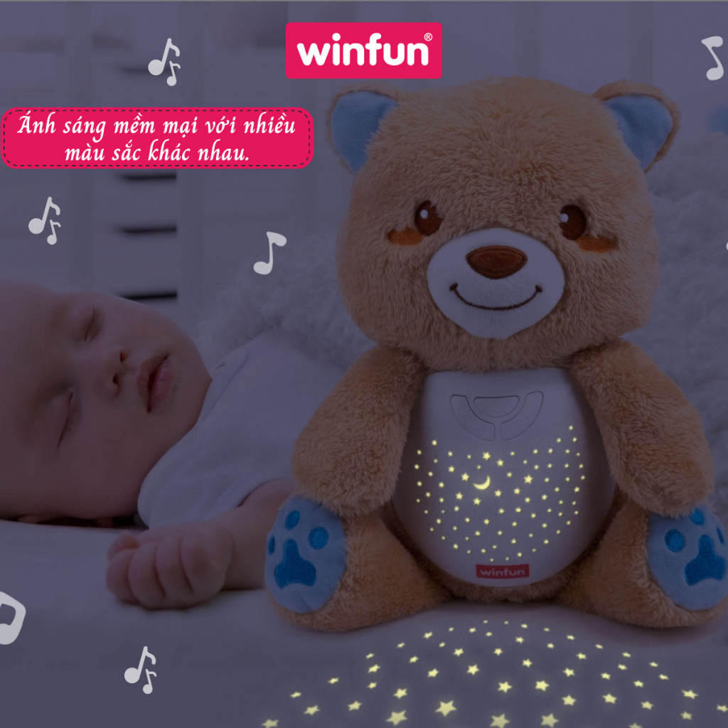 Gấu bông nhạc trắng ru ngủ cho bé sơ sinh kết hợp chiếu đèn trăng sao Winfun - 0824