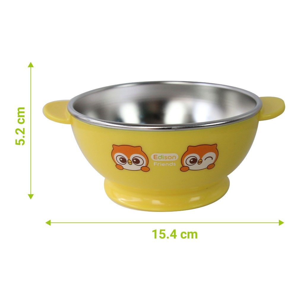 Bát ăn dặm inox 2 lớp giữ nhiệt có đế silicon chống trượt size nhỏ Edison hàng chính hãng