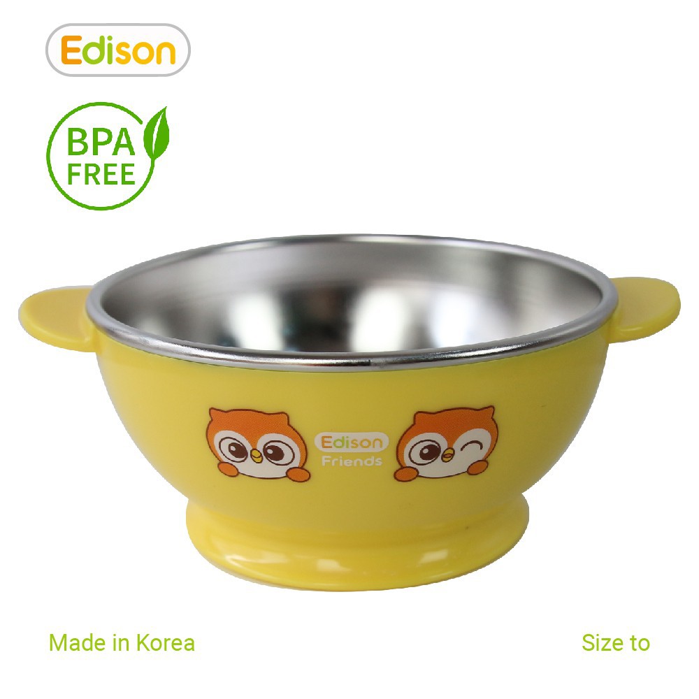 Bát ăn dặm inox 2 lớp giữ nhiệt có đế silicon chống trượt size nhỏ Edison hàng chính hãng