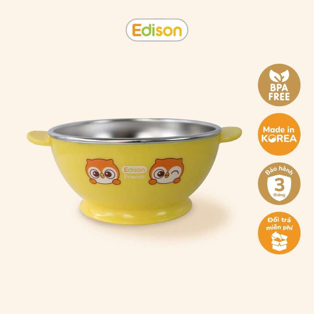 Bát ăn dặm inox 2 lớp giữ nhiệt có đế silicon chống trượt size nhỏ Edison hàng chính hãng