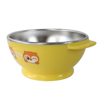Bát ăn dặm inox 2 lớp cách  nhiệt có đế silicon chống trượt Edison Hàn Quốc size to hình Cú Mèo