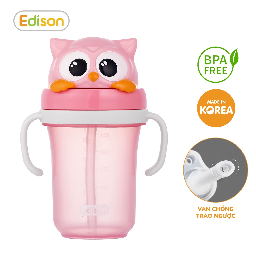 Bình tập uống nước có ống hút Edison Hàn Quốc cho bé - hàng chính hãng
