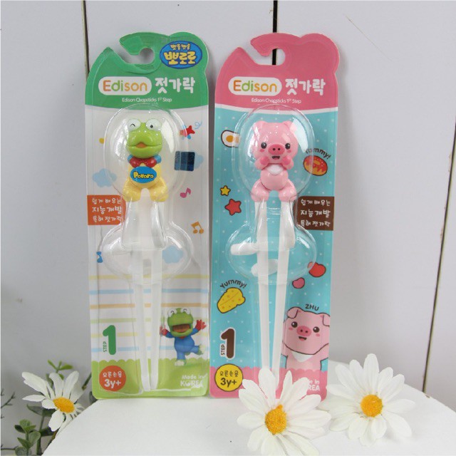 Đũa tập ăn cho bé xỏ ngón Edison đồ dùng ăn dặm cho bé bằng nhựa an toàn sức khỏe hình Heo/Khủng long MADE IN KOREA