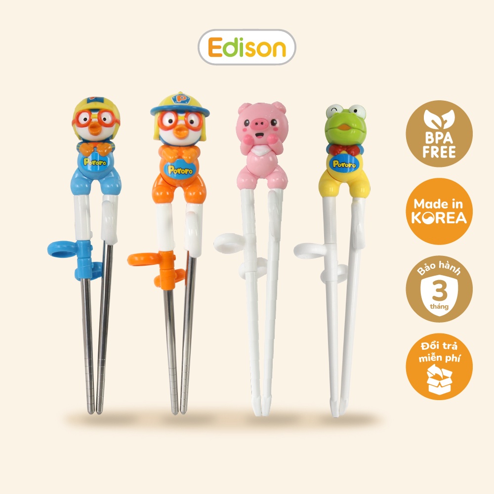 Đũa tập ăn cho bé xỏ ngón Edison đồ dùng ăn dặm cho bé bằng nhựa an toàn sức khỏe hình Heo/Khủng long MADE IN KOREA